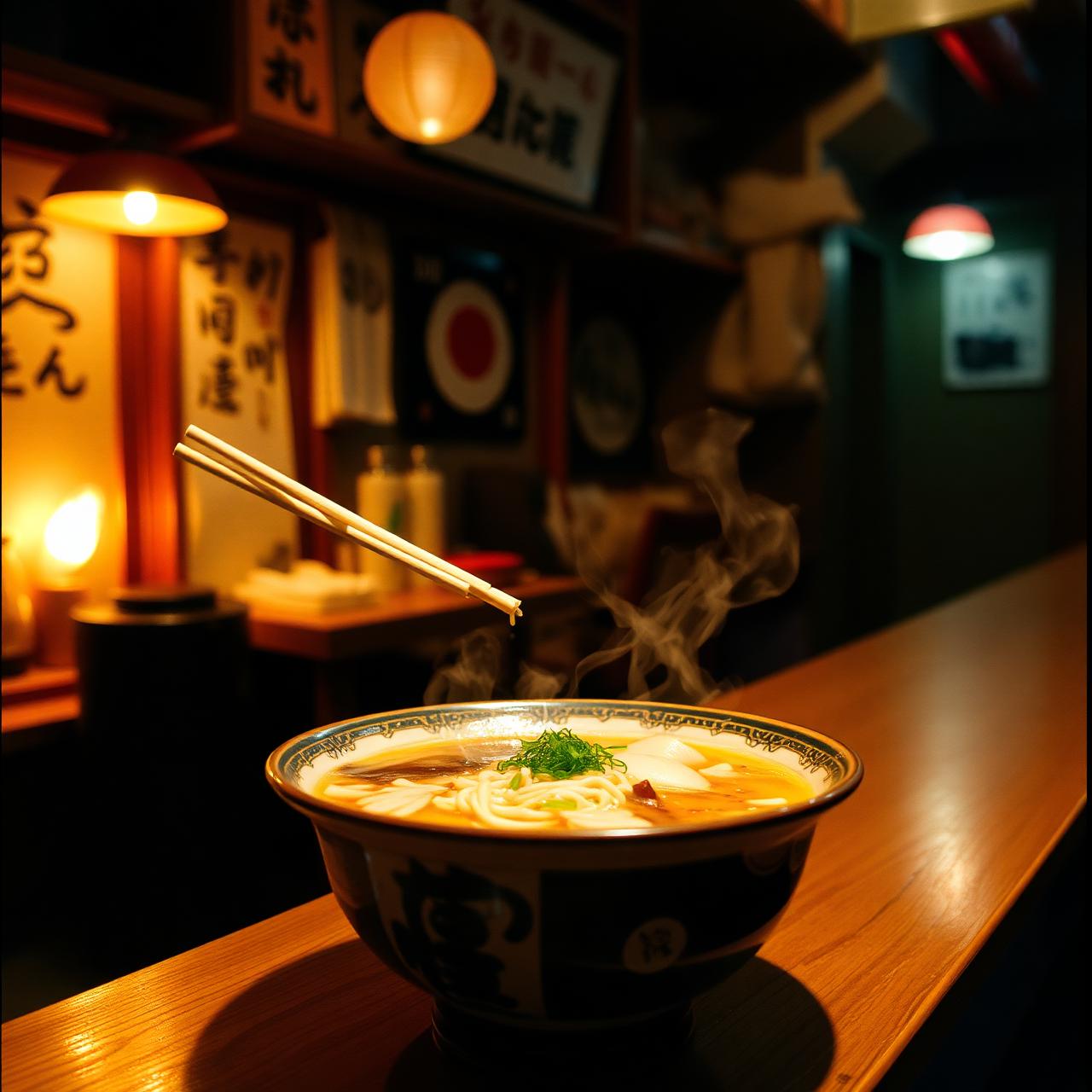 Steaming bowl of ramen